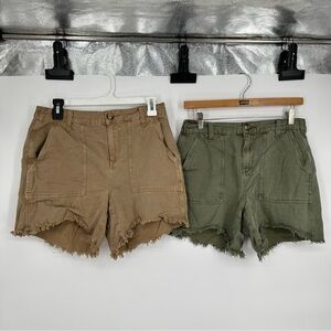 Aerie Adventure Hi Rise Green & Khaki Tan Raw Hem Shorts Sz Small
